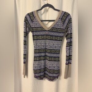Free People Holiday Fair Isle Patterned Long Sleeve V-Neck T-shirt - Sz. XS